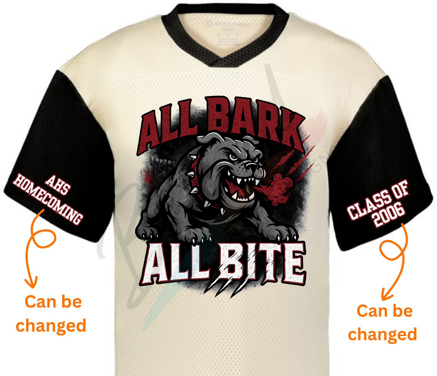 All Bark All Bite cream and black jersey